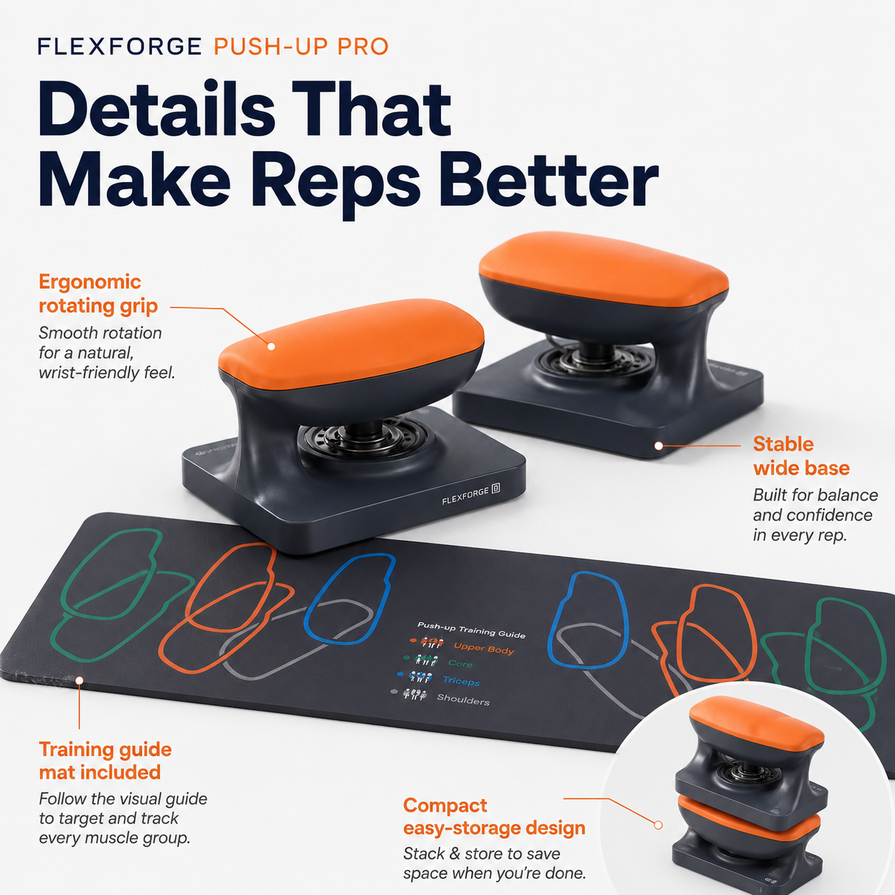 Ergonomic Push-Up Stands With Training Mat